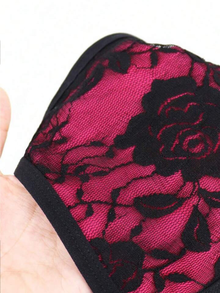 Men's Sexy Lingerie, Black Lace Trim Vivid Rose Red Waist Brifs